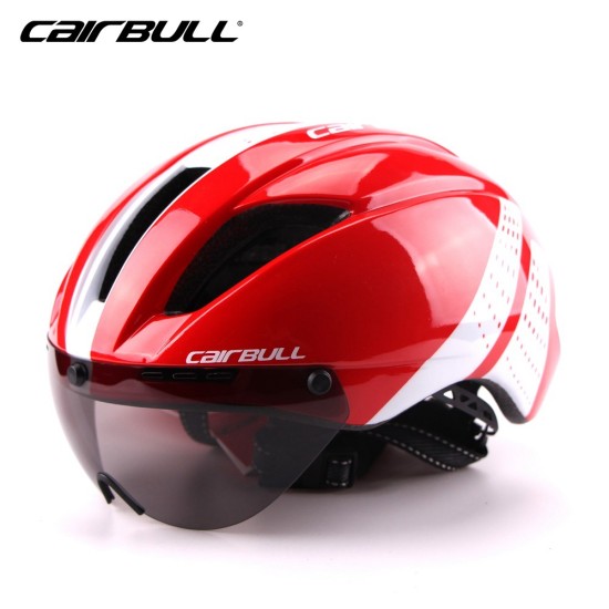 Lightweight Unisex Cycling Helmet with Detachable Magnetic Goggles Aerodynamic Helmet for Motorcycle Bike Riding  Red and white_L (58-62CM)