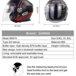 Motorcycle Helmet 3/4 Electrical Helemets Dual Visor Half Face Motorcycle Helmet   Black Silver Sky Array_M