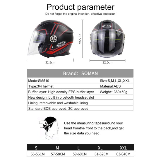 Motorcycle Helmet 3/4 Electrical Helemets Dual Visor Half Face Motorcycle Helmet   Black Silver Sky Array_L