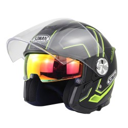 Motorcycle Helmet 3/4 Electrical Helemets Dual Visor Half Face Motorcycle Helmet   Black and yellow sky array_XXL