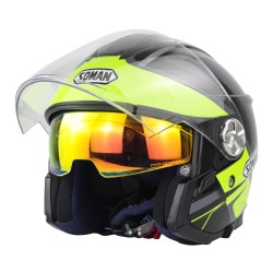 Motorcycle Helmet 3/4 Electrical Helemets Dual Visor Half Face Motorcycle Helmet   Black fluorescent green lightning_XXL