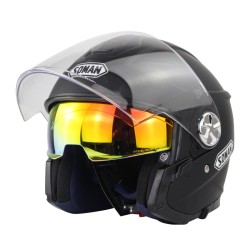 Motorcycle Helmet 3/4 Electrical Helemets Dual Visor Half Face Motorcycle Helmet   Matte black_XL