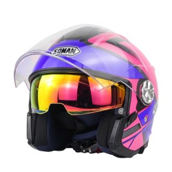 Motorcycle Helmet 3/4 Electrical Helemets Dual Visor Half Face Motorcycle Helmet   Rose Red Blue Lightning_M