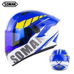 Motorcycle Helmet Anti-Fog Lens sith Fast Release Buckle and Ventilation System Wearable Ergonomic Helmet Suzuki Blue_L