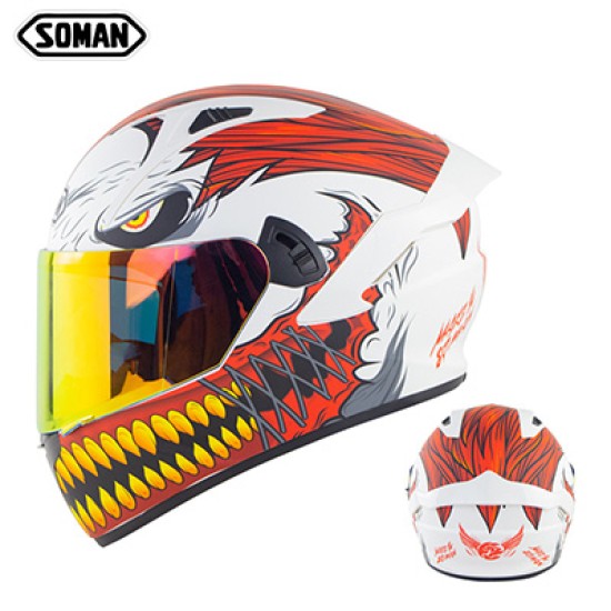 Motorcycle Helmet Anti-Fog Lens sith Fast Release Buckle and Ventilation System Wearable Ergonomic Helmet White red iron teeth copper teeth_XL