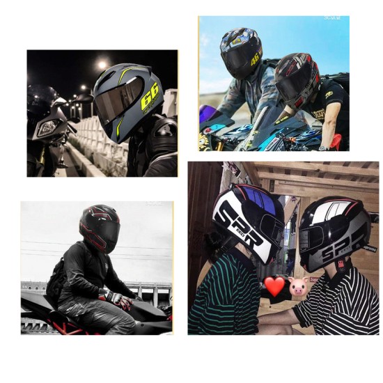 Motorcycle Helmet cool Modular Moto Helmet With Inner Sun Visor Safety Double Lens Racing Full Face the Helmet Moto Helmet Knight Bright Black 66_L