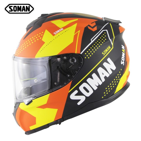 Motorcycle Racing Helmet Men And Women Outdoor Riding Double Lens Full Face Helmet Ece Standard Speed No. 1-Matte Black Orange Yellow_S