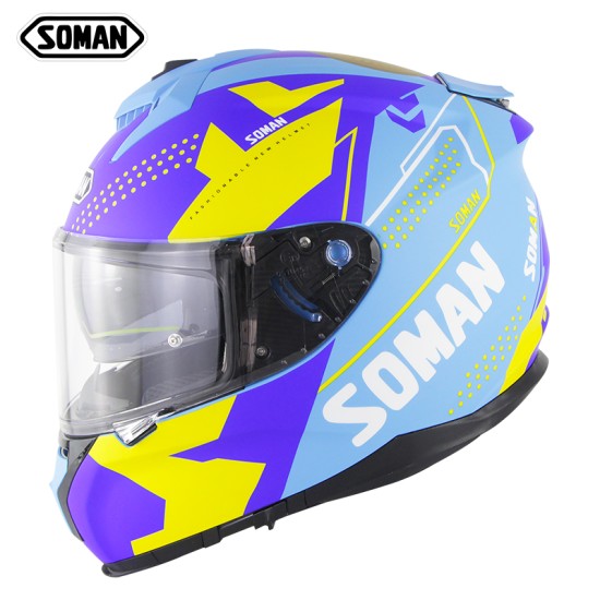 Motorcycle Racing Helmet Men And Women Outdoor Riding Double Lens Full Face Helmet Ece Standard Speed 1-matte blue yellow_M