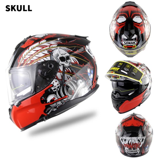 Motorcycle Racing Helmet Men and Women Motorcycle Helmet Double Lenses Compatiable with Glasses Safe ECE Standard Helmet Motorcycle Accessaries Demon_L