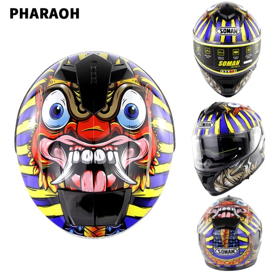 Outdor Riding Helmet  Motorcycle Racing Helmet Men and Women Motorcycle Helmet Double Lenses Compatiable with Glasses Safe ECE Standard Helmet Motorcycle Accessaries Pharaoh_S