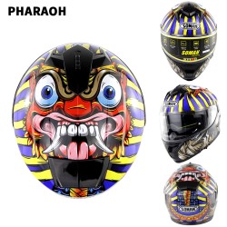 Outdor Riding Helmet  Motorcycle Racing Helmet Men and Women Motorcycle Helmet Double Lenses Compatiable with Glasses Safe ECE Standard Helmet Motorcycle Accessaries Pharaoh_M