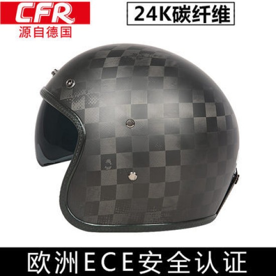 Retro Helmet Carbon Fibre Half Helmet Half Covered Riding Helmet Bright 12K carbon fiber L