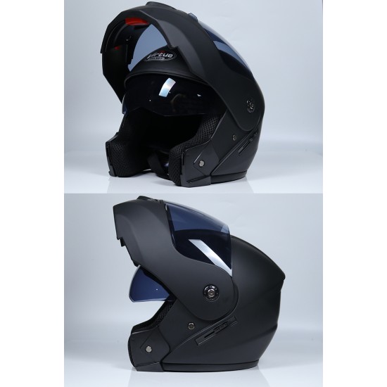 Unisex Flip Up Racing Helmet Modular Dual Lens Motorcycle Helmet Matte black with transparent_XL