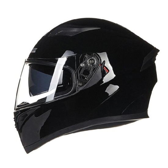 Unisex Full Face Cool Motorcycle Helmet with Dual Lens Racing Head Protector Bright black_L