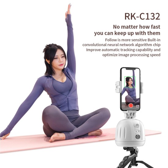 360 Rotation Follow-up Gimbal Stabilizer Monopod Build-in 1200mah Battery Face Recognition Tracking Gimbal Holder White