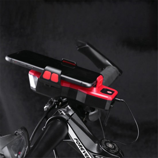 4 in 1 Bicycle Strong Light Headlight Set With Horn Mobile Phone Holder For Bike MTB Light 909 black_4000ma