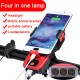 4 in 1 Bicycle Strong Light Headlight Set With Horn Mobile Phone Holder For Bike MTB Light 909 red_2400ma