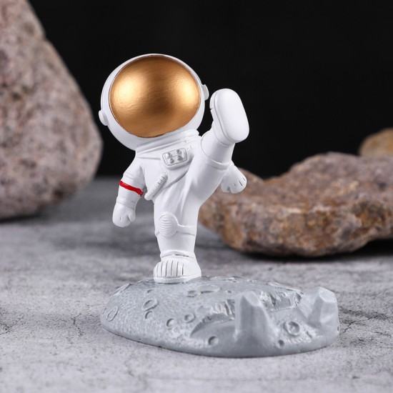 Astronaut Model Mobile Phone  Holder Bracket Night Light Fashion Stable Anti-slip Tablet Desktop Stand Resin Decorative Crafts Kung Fu (Golden)