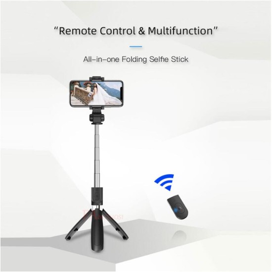 Bluetooth Selfie Stick 3 in 1 Extendable Handheld Monopod Mini Tripod with Remote Shutter black