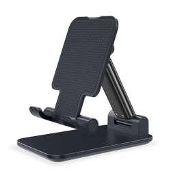 Foldable Phone Stand Metal Cellphone Holder Adjustable Desk Bracket Smartphone Mount Universal for iOS/Android Moble Phone Black