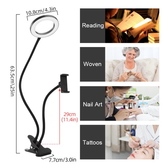 Makeup Illuminator Equipment Improved Tattoo Lamp With Clamp USB LED Lamp Cold Light  black