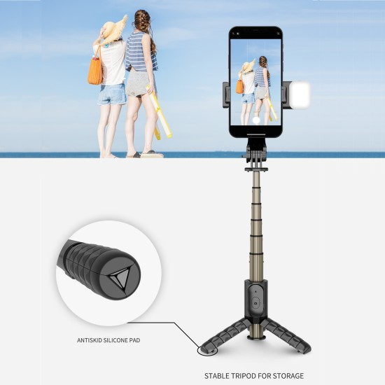 Portable Mini Q10s Selfie  Stick 10 M Wireless Remote Control Design Integrated Multi-function Bluetooth-compatible Tripod Q11S Rod + Fill Light 76CM