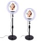 Round LED Fill Light Dimmable Telescopic Stand for Mobile Phone Video Live Selfie Photography black