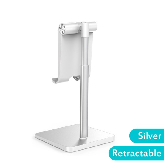 Telescopic Desk Mobile Phone Holder Stand for IPhone IPad Adjustable Metal Desktop Tablet Holder Silver-retractable version