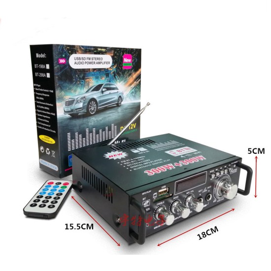 600W LCD Amplifier HIFI Audio Stereo Bluetooth FM 2CH AMP Car Home USB SD MP3 Player As shown