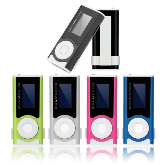 MP3 Music Player LCD Screen Rechargeable with Headphones Led Light Support External Micro Tf Sd Card Black