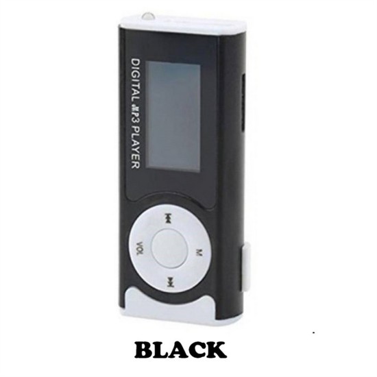 MP3 Music Player LCD Screen Rechargeable with Headphones Led Light Support External Micro Tf Sd Card Black