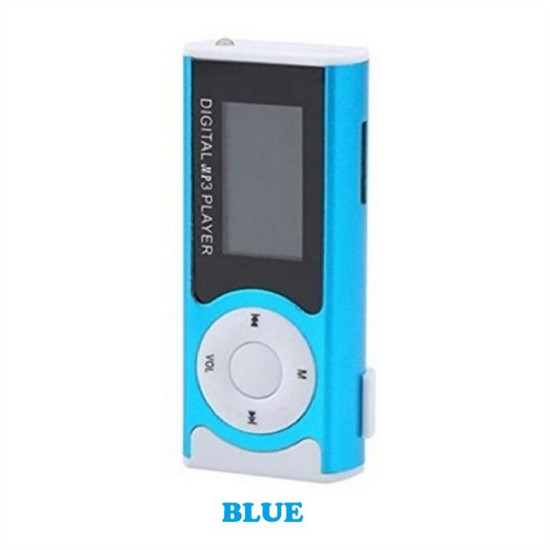 MP3 Music Player LCD Screen Rechargeable with Headphones Led Light Support External Micro Tf Sd Card Blue