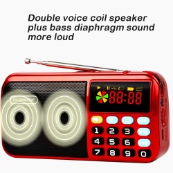 Mini Portable Radio Handheld Digital FM USB TF MP3 Lithium Battery Powered Player Speaker red