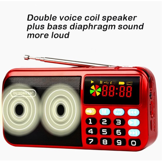 Mini Portable Radio Handheld Digital FM USB TF MP3 Lithium Battery Powered Player Speaker red