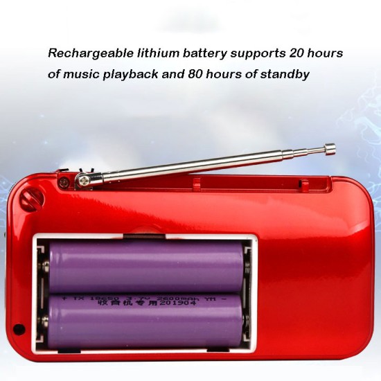 Mini Portable Radio Handheld Digital FM USB TF MP3 Lithium Battery Powered Player Speaker red