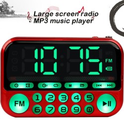 Mini Portable Radio Large Screen Handheld Digital FM USB TF MP3 Rechargeable Player Speaker red