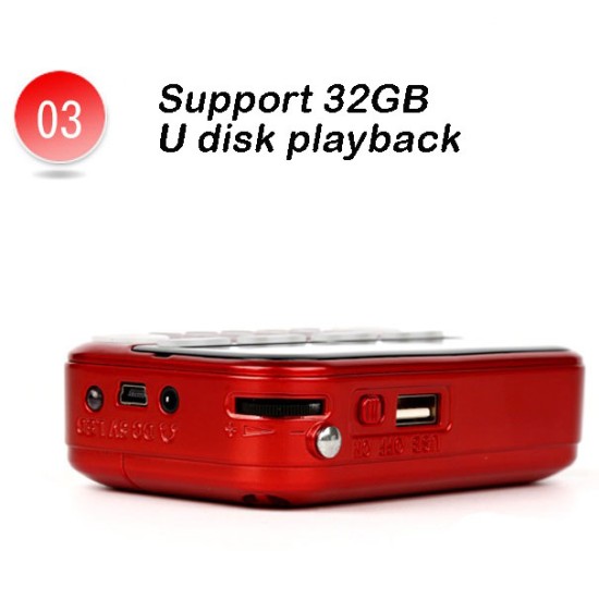 Mini Portable Radio Large Screen Handheld Digital FM USB TF MP3 Rechargeable Player Speaker red