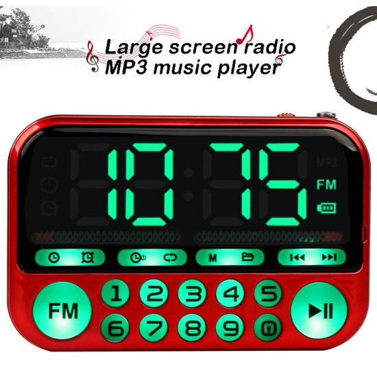 Mini Portable Radio Large Screen Handheld Digital FM USB TF MP3 Rechargeable Player Speaker red