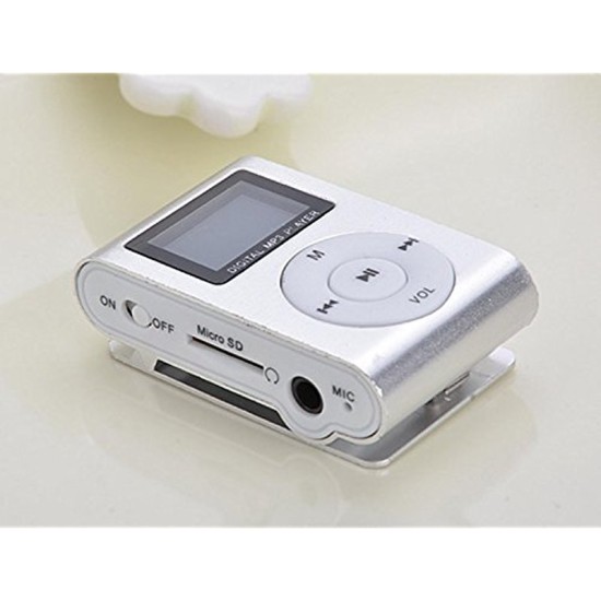 Silver Mini MP3 Player Clip USB FM Radio LCD Screen Support for 32GB Micro SD