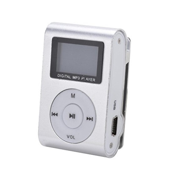 Silver Mini MP3 Player Clip USB FM Radio LCD Screen Support for 32GB Micro SD