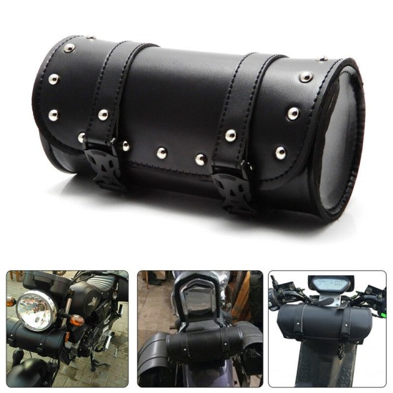 1set Motorcycle Handlebar Sissy Bar Bag Saddlebag Fork Roll Barrel Bag FOR Touring black