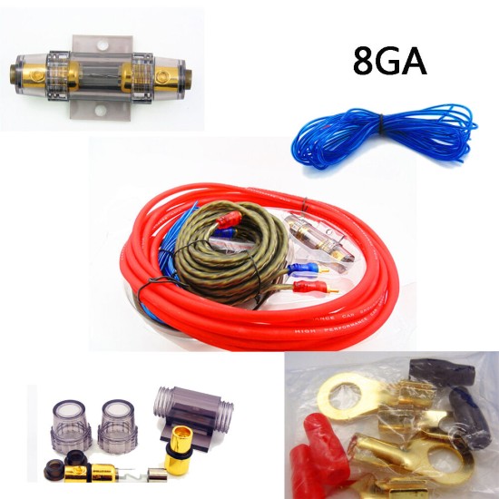 Amplifier Subwoofer Speaker Installation 8GA 5m Power Cable 1500W AMP Fuse Holder Car Audio Speakers Wiring Kits Cable 60A 8GA