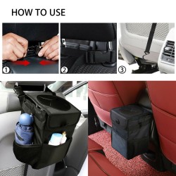 Car Trash Foldable Mini Waterproof Trash Can Hanging Storage Bag Garbage Organizer Box With Adjustable Shoulder Straps Hooks Cords black