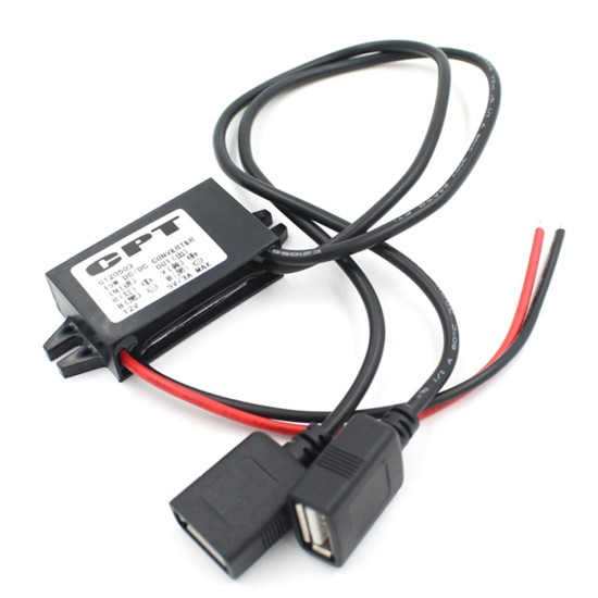 DC Converter 12V To 5V Dual USB Cable Connector Power Supply Module Car Power Adapter black