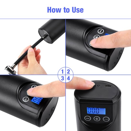 Handheld Multifunctional Car  Air  Pump Compressor Built-in Led Lights Mini Portable Wireless Rechargeable Car Tire Inflator black