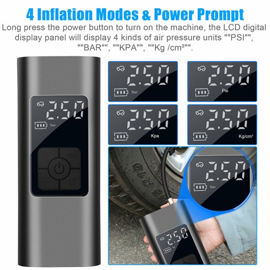 Portable 12v Car Digital Air  Tire  Pump With Multi-purpose Nozzle Led Display Auto Electric Built-in Radiator Inflator Compressor black