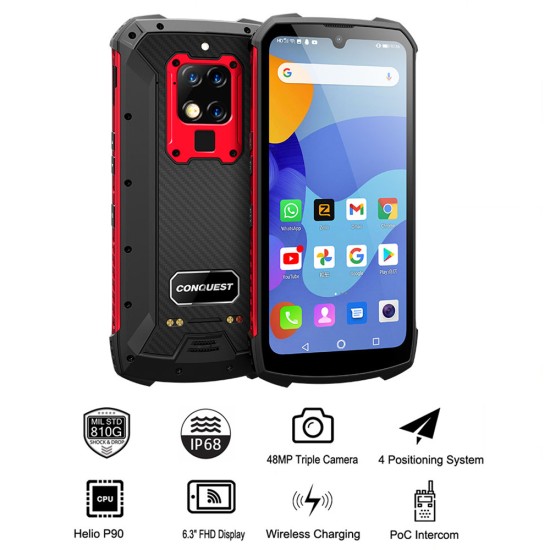 Conquest S16 Rugged Smartphone Ip68 Shockproof Waterproof Android Wifi Mobile Phones 8+128GB gold