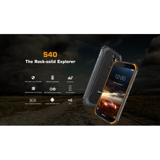 DOOGEE S40 4G Network Rugged Mobile Phone 5.5" Screen 4650mAh MT6739 Quad Core 2GB RAM 16GB ROM Android 9.0 Smartphone Orange