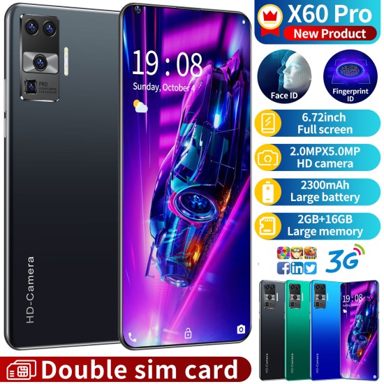 High-end 6.72-inch High-definition Large-screen X60 Pro Smartphone 2+16GB Black U.S. Plug