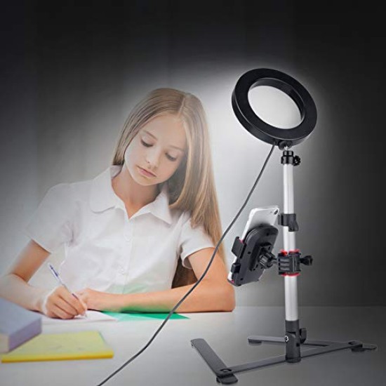 5.7" Ring Light with Desktop Stand Mini LED Camera Light with Cell Phone Holder for YouTube Video and Makeup  Silver